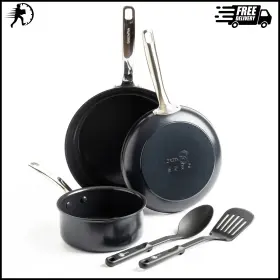 Cc003463-001 Greenpan 5 Piece Nonstick Aluminum Cookware Pot And Pan Set Stainless Steel