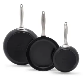 Cc007248-001 Greenpan Black 3 Piece Frying Pan Skillet Set 8 Inch 10 And 12 Healthy Cera