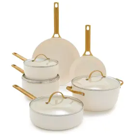 Cc007719-001 Greenpan Cookware Set 10 Pc Ceramic Nonstick Dishwasher/oven Safe In Cream