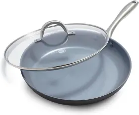 Cw0004157 Greenpan 12 Inch Frying Pan Nonstick Ceramic Skillet With Glass Lid Gray