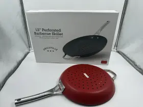 Cook-12-fry-fire-s Grillville Carbon Steel Elite Bbq Skillet 12inch Perforated Grill Pan Red