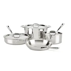 Groupe Seb 011644913830 All-clad D3 3-ply Stainless Steel Cookware Set 7 Piece Induction Oven Broiler