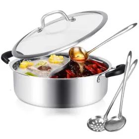 Guequitlex 308076014595 Hot Pot With Divider Stainless Steel Shabu For Induction Cooktop Gas