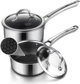 H&e 766717578293 Sauce Pan With Lid 1.5 Quart And 2.5 Hybrid Nonstick Pans Set