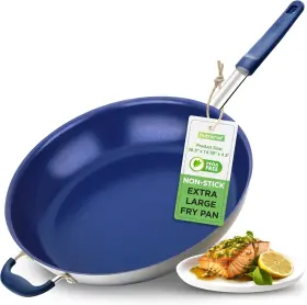 H&e 842893174327 14 Inch Non-stick Large Frying Pan Ceramic Coating
