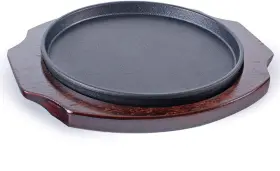 Hsgrd-rnd95 Happy Sales 817933024467 Large Cast Iron Steak Plate Sizzle Griddle With Wooden Base