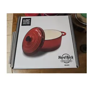 Hard Rock Hr-do55 Biloxi Collectable.5 Quart Enameled Cast Iron Dutch Oven With Lid Red Round