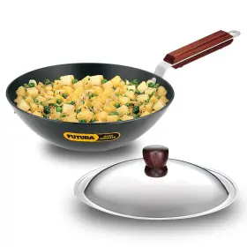 Hawkins 882615435848 Futura 2.5 Litre Deep Fry Pan Long Handle Hard Anodised Kadai With St