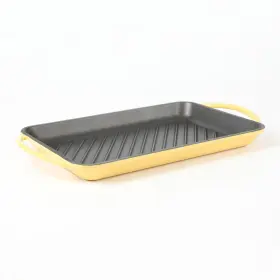 099092 Hawok Enameled Cast Iron Rectangular Grill Pan With Double Loop Handles Rectangu