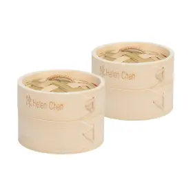 Hic-97008 Helen Chen 4 Inch Bamboo Steamers 2-pack Set -handmade Dim Sum Steamer Wooden Cooker -new