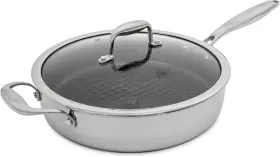 Hells Kitchen 811894031663 Hybrid 4 Quart Saute Pan And Lid Tri-clad Stainless Steel Non Stick