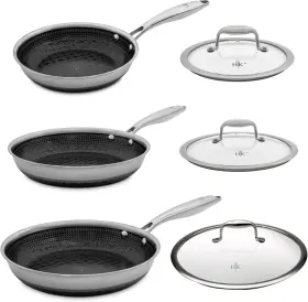 Hells Kitchen 811894031847 Hell S Hybrid Tri-clad Fry Pan Set 6pc Stainless Ceramic Pfas Free New