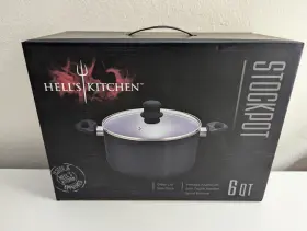 Hk-228b Hells Kitchen Factory Seal-hells 6 Quart Black Round Aluminum Stockpot Glass Lid