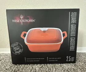 Hk-709-or Hells Kitchen 2.5 Quart Casserole Dish Enameled Stoneware Square Covered