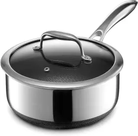 Hexclad 313043029076 Hybrid Nonstick 3 Quart Saucepan With Lid Induction-ready Oven And Dishwasher Safe