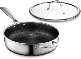 Hexclad 313052887803 Hybrid Nonstick 3.3-quart Deep Saut Pan With Tempered Glass Lid