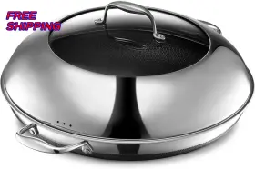Hex14panlid Hexclad 445019986953 Hybrid Nonstick 14 Inch Frying Pan With Steel Lid Great For Braising Dishwasher