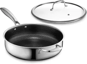 Hexclad 810140340948 Hybrid Nonstick 3.3-quart Deep Saut Pan With Tempered Glass Lid Stay-c