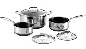 Hexclad 859006007076 Hybrid Nonstick 6-piece Pot Set 2 3 And 8-quart Pots With Tempered Glass L