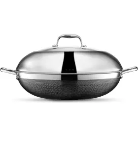 Hexclad 859006007441 14 Inch Hybrid Stainless Steel Wok Glass Lid Non-stick Induction Compatible
