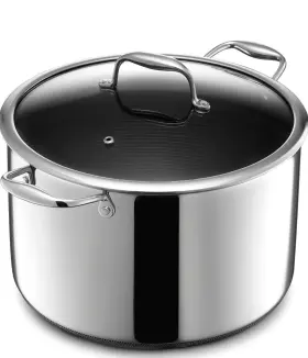 Hexclad 859006007588 Hybrid Nonstick 10-quart Stockpot With Tempered Glass Lid Stay Cool