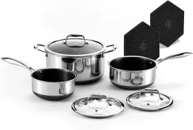 Bnpttv08-st Hexclad Hybrid Nonstick 6-piece Pot Set With 2 Silicone Trivets 3 And 8-qua