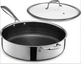 Cwsp12 Hexclad Hybrid Nonstick 5.5-quart Deep Saut Pan With Tempered Glass Lid Stay-c