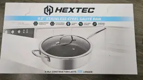Hextec 041979210335 9.5 Inch 3 Ply Hybrid Stainless Steel Saute Pan With Tempered Glass Lid New