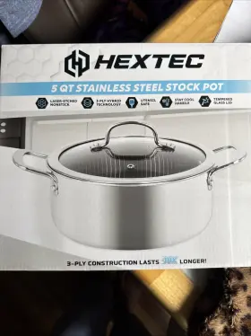 Hx-5qtstock Hextec 5 Quart Stainless Steel Stock Pot With Tempered Glass Lid 3 Ply Hybrid New