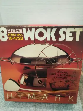 15-4722 Himark Vtg. 1984 Gourmet Kitchen 8 Piece Wok Set #15-4722 W/recipe Book N.o.s