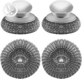 Hingtai 445002690645 Stainless Steel Wool Scrubber With 2 Replacement Pads - Clean Metal Pans Pots