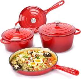 Hisencn 445003354393 7pc Enameled Cast Iron Cookware Set Dutch Oven Skillet For All Stovetops New Usa