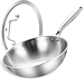 3ply-frying Huahao 744110495232 Lolykitch 10 Inch Tri-ply Stainless Steel Wok Pan With Lid Dia.26 Cm Stir-frying