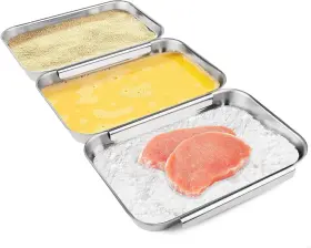 A1013 Hulisen Set Of 3 Breading Pans Stainless Steel For Marinating Meat