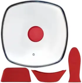 Hr03 Ifitting Square Glass Lid For Grill Pans With Steam Vent Hole - Fits Lodge Cast Iron Skil
