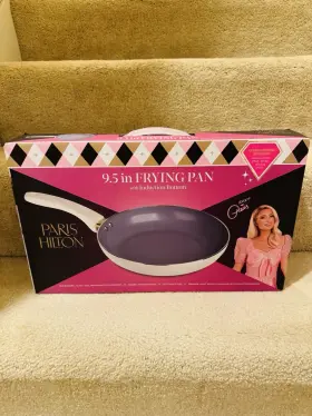 Imagine This 810088181658 Paris Hilton Nonstick Fry Pan Clean Ceramic Coating 9.5 Inch Cream Color