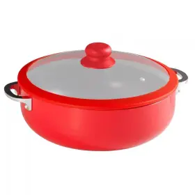Imusa 094046000711 Caldero Aluminum Ceramic Nonstick 3.2 Quart Red Glass Lid Ptfe Free Cookware