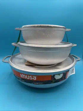 Imusa 094046222625 1.4/2.3/4.9 Quart Cast Aluminum Caldero 3pc Set - 18/22/28cm