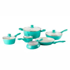 Imusa 094046300606 10pc Forged Aluminum Ivory Ceramic Cookware Set Teal