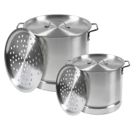 57487 Imusa 32 Quart And 10 Aluminum Stock Pot Steamer With Lid Tamales Soup Seafood Crab Boil