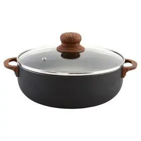 Imusa 629722441115 13.5 Quart Aluminum Black Stone Nonstick Caldero With Glass Lid And Woodlook