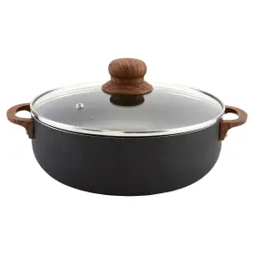 Imusa 786288667738 13.5 Quart Aluminum Black Stone Nonstick Caldero With Glass Lid And Woodlook