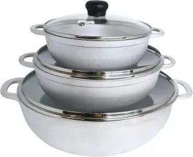 Gau-89222 Imusa Usa 3 Piece Caldero Set With Tempered Glass Lid 1.5/2.5/5.2qt Aluminum Silve