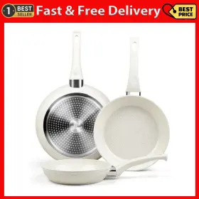 Innerwell 744111024776 Ceramic Frying Pan Set Of 3 Non Stick Pans White Induction