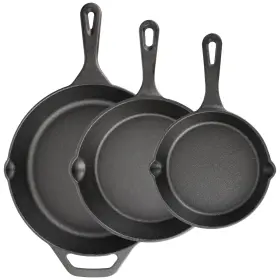Ishetao 721912812795 Cast Iron Skillet 3-piece Set Frying Pans Heavy-duty Pre-seasoned Pan Cookw