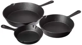 Jim Beam 736386007271 Hea Set Of 3 Pre Seasoned Cast Iron Skillets With Even Distribution And Heat