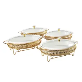 B0fpb62xv9 Jinsongdafa 11.4 X 8 Ceramic Oval Casserole Glass Lid And Gold Rack Set Of 4