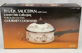 Ctr-2 Jmp Countryside Porcelain 1 Quart Saucepan W Lid Vtg Floral 1983 Gourmet Cookware