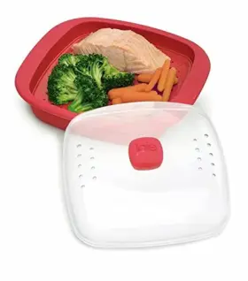 29445 Joie Microwave Silicone Steamer Vented Food Cooker Pot With Steam Basket And