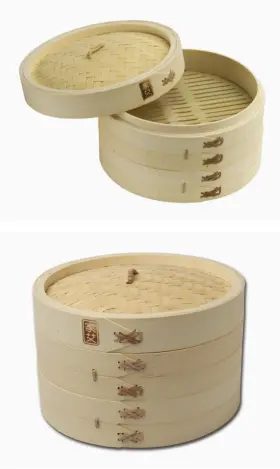 26-0013 Joyce Chen Natural Bamboo Steamer Basket 10 Inch Set Of 2 Lid